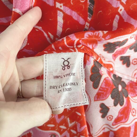 NWT Figue Mosaic Batik Ruffle Trim Arabella Wrap Dress Red Size S/M - Picture 8 of 8